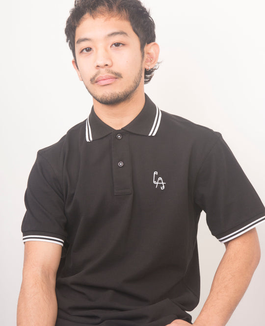 Oi! Boi - Embroidered LA Safety Pins polo shirt - BLACK/WHITE